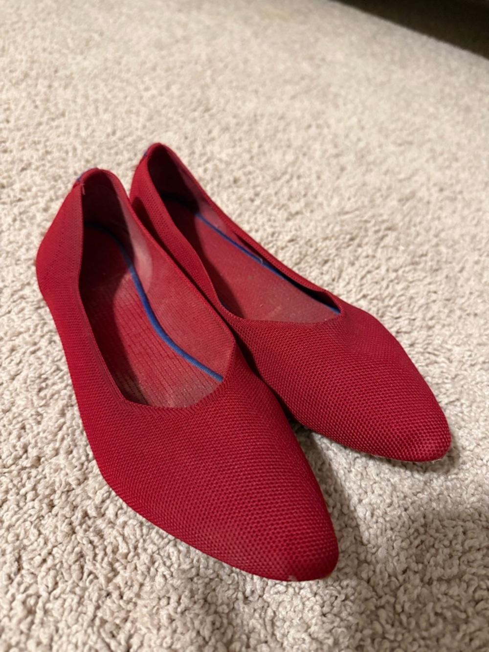 Women's Red Pointed Knit Flats